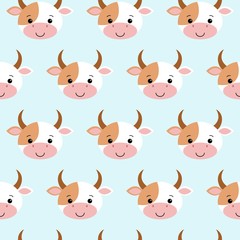 Fototapeta premium Cute cow seamless pattern. Funny background for baby and kids design. Vector illustration