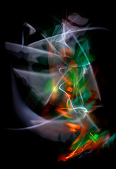 The abstract image painted by moving light and moving objects. Improvisational movements by light. Light in motion. Color abstraction.