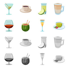 Vector illustration of drink and bar logo. Collection of drink and party stock symbol for web.