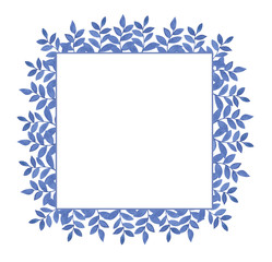 Frame from fantasy watercolor hand drawn leaves in blue colors. Isolated on white background. Background can be changed