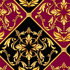 Seamless baroque pattern with decorative golden leaves