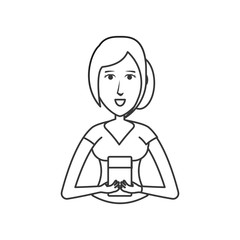 woman with smartphone device isolated icon