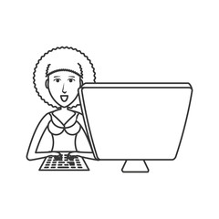 Naklejka premium young woman with desktop computer