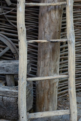 Old wooden staircase near the old wooden barn.