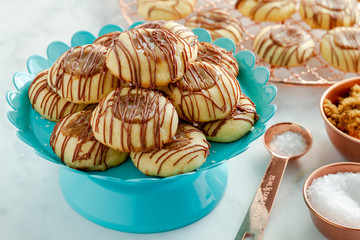 Salted caramel cookies drizzled with chocolate