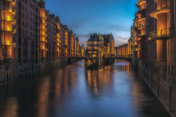 The Hamburg Warehouse District (Speicherstadt) is the world's largest historic warehouse complex, located in the Port of Hamburg, Germany. Concept: travel or sights