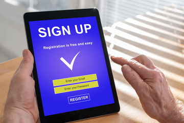 Sign up concept on a tablet