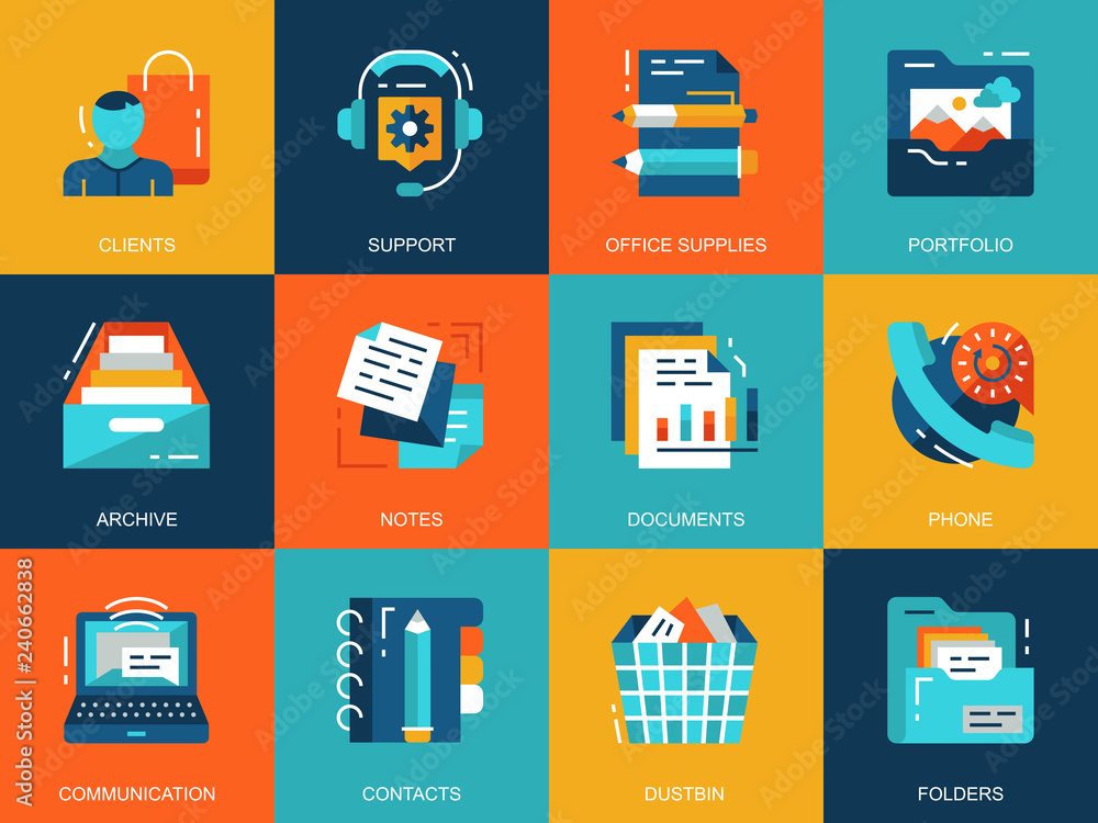 Fototapete flat conceptual business essential icons concepts set for website and mobile site and apps. clients 