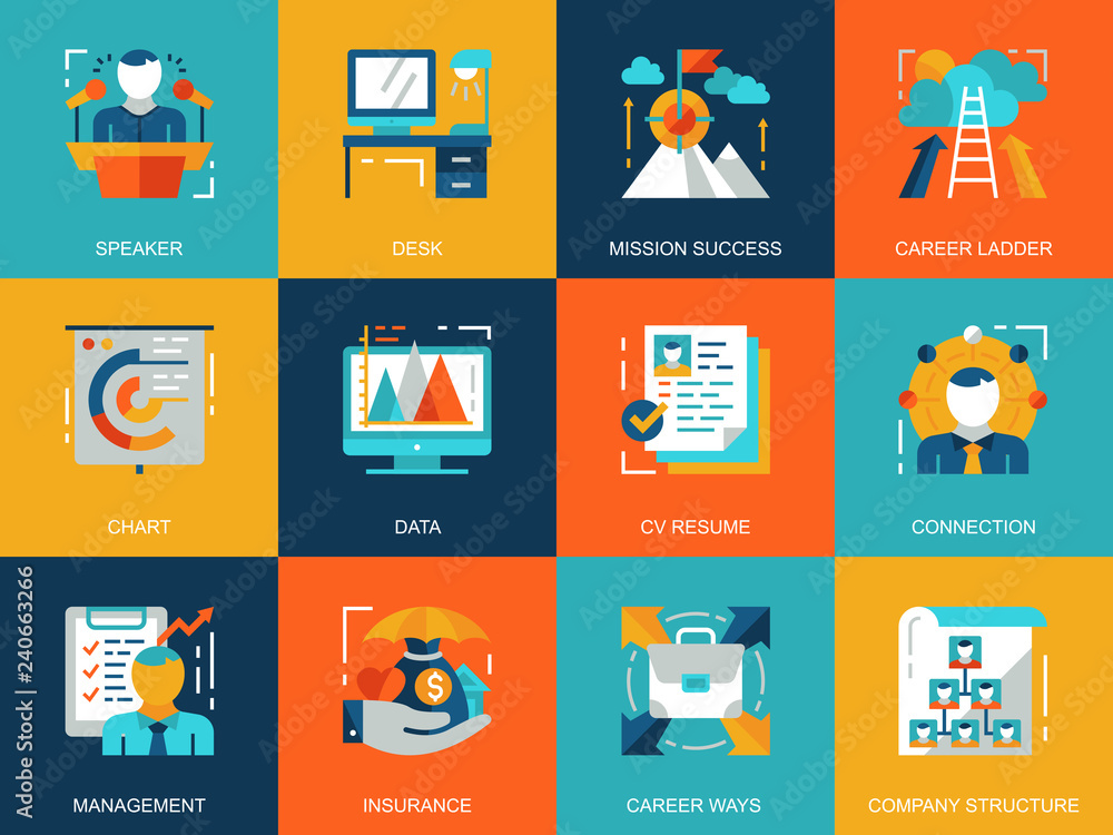 Leinwandbilder flat conceptual management icons concepts set for website and mobile site and apps. business company