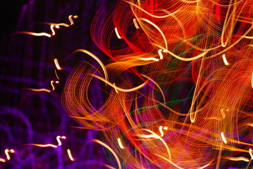 Red, Purple, Orange Lights in Motion, Christmas Lights, Festive