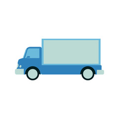 Cargo and shipping blue truck with trailer side view in flat style isolated on white background. Vector illustration of delivery and logistic vehicle automobile, industrial transport.