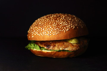 hamburger isolated on black background
