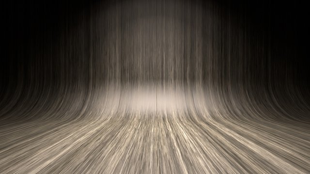 Empty wooden studio curved floor dark background