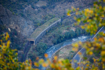 Amazing canyon landscape with Debed river and railway tunnel, Armenia.