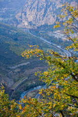 Amazing canyon landscape with Debed river and railway tunnel, Armenia.
