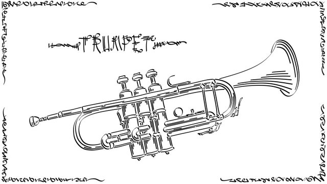 Vector abstract illustration drawing of trumpet.