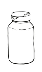 Pill bottle. Outline. Sketch-Style Icon. Symbol. Sign. Stock Vector Illustration. Transparence. White Isolated.