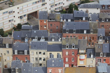 rooftops of houses in a french village from aerial view