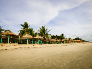 Fototapeta na wymiar Empty beach bars on Itamaraca island in the low season (Ilha de Itamaraca, Brazil)