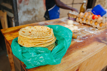 Freshly made traditional chapati, flatbread in Uganda, Africa