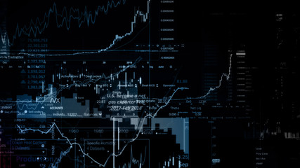 3D rendering of stock indexes in virtual space. Economic growth, recession