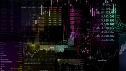 3D rendering of stock indexes in virtual space. Economic growth, recession