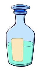 Transparent glass bottle with liquid. Sketch-Style Icon. Symbol. Sign. Stock Vector Illustration. Transparence. White Isolated.