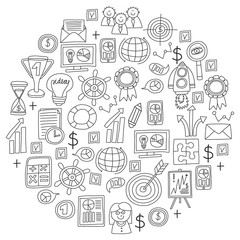 Vector set of bussines icons in doodle style.