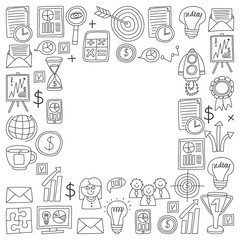 Vector set of bussines icons in doodle style.