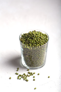 Green soy beans on the white background