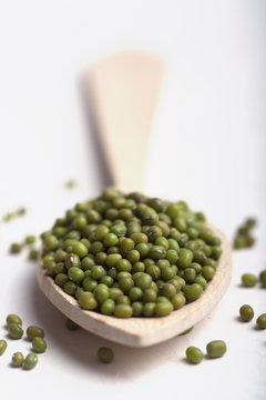 Green soy beans on the white background