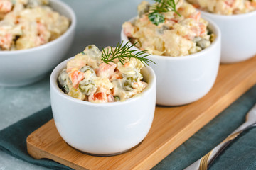 Traditional Polish salad with cooked vegetables and mayonnaise.
