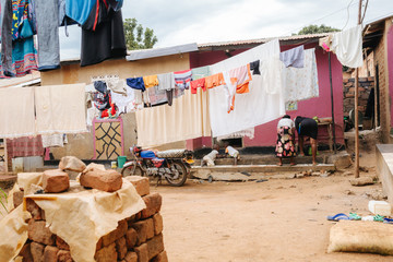 Clothes hanging outside to dry in Uganda, Africa