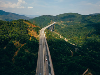 Aerial view of the road in the mountains
