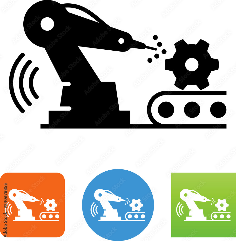 Poster automated manufacturing robot icon