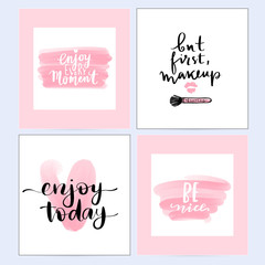 Naklejka premium Vector fashion posters with positive quotes. Home decor photo frame with inspirational phrases.