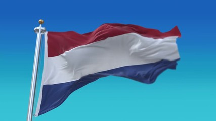 4k Seamless Netherlands flag waving in wind,fully digital rendering,The animation loops at 20 seconds,flag 3D animation. - Powered by Adobe