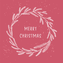 Hand drawn wreath. Winter floral round frame, Christmas card design