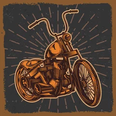 Foto op Plexiglas Voor hem Amerikaanse klassieke motorfiets. Vectorillustratie van een motorfiets. Originele tekening. Klassieke gewoonte