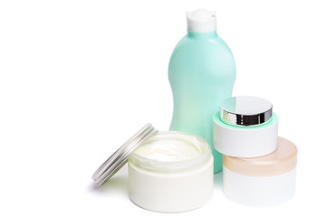 Skin care products on white