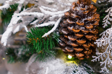 Decorated Chrismas Tree,Pine, New year, chrismas lighs closeup