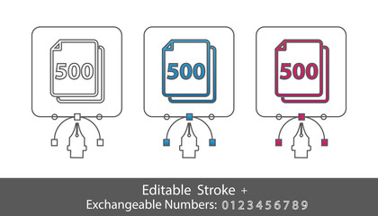 Paper Sheets Symbol And Exchangeable Numbers - Outline Styled Icon - Editable Stroke - Vector Illustration - Isolated On White Background