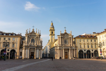 Fototapeta na wymiar Church of San Carlo Borromeo and Church of Santa Cristina, Turin, Italy.