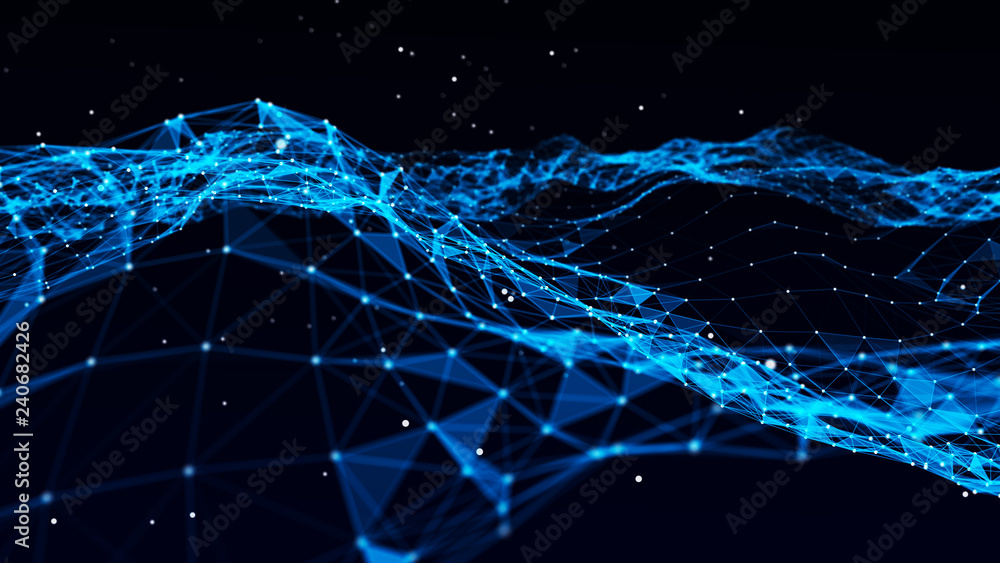 Poster abstract polygonal space. network connection structure. digital data visualization. big data digital