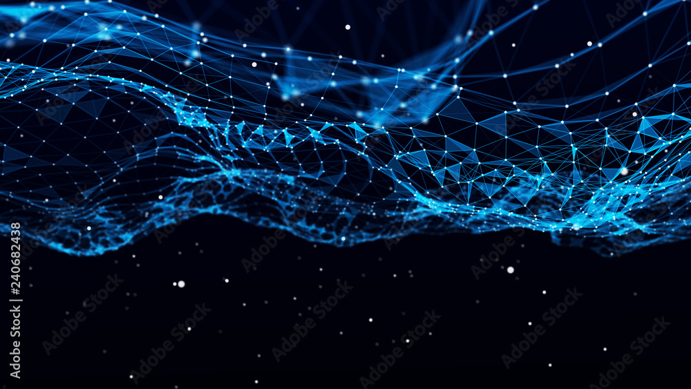 Poster abstract polygonal space. network connection structure. digital data visualization. big data digital