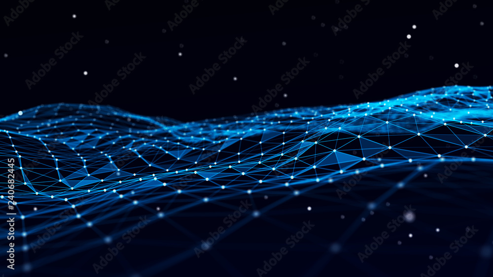 Poster abstract polygonal space. network connection structure. digital data visualization. big data digital