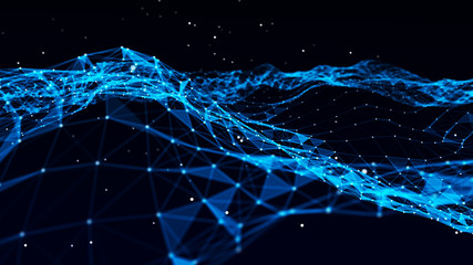 Abstract polygonal space. Network connection structure. Digital data visualization. Big data digital background. 3d rendering.