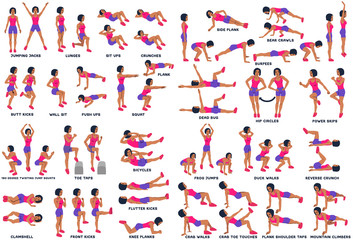 Sport exersice. Silhouettes of woman doing exercise. Workout, training. - 240683087