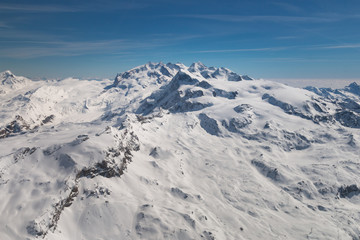 Fototapeta na wymiar Aerial view of landscape in the ski region of Zermatt and Breuil-Cervinia