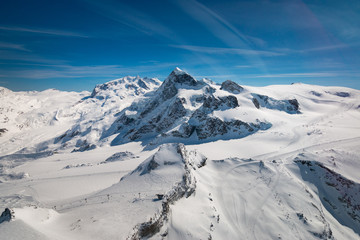 Fototapeta na wymiar Aerial view of landscape in the ski region of Zermatt and Breuil-Cervinia.
